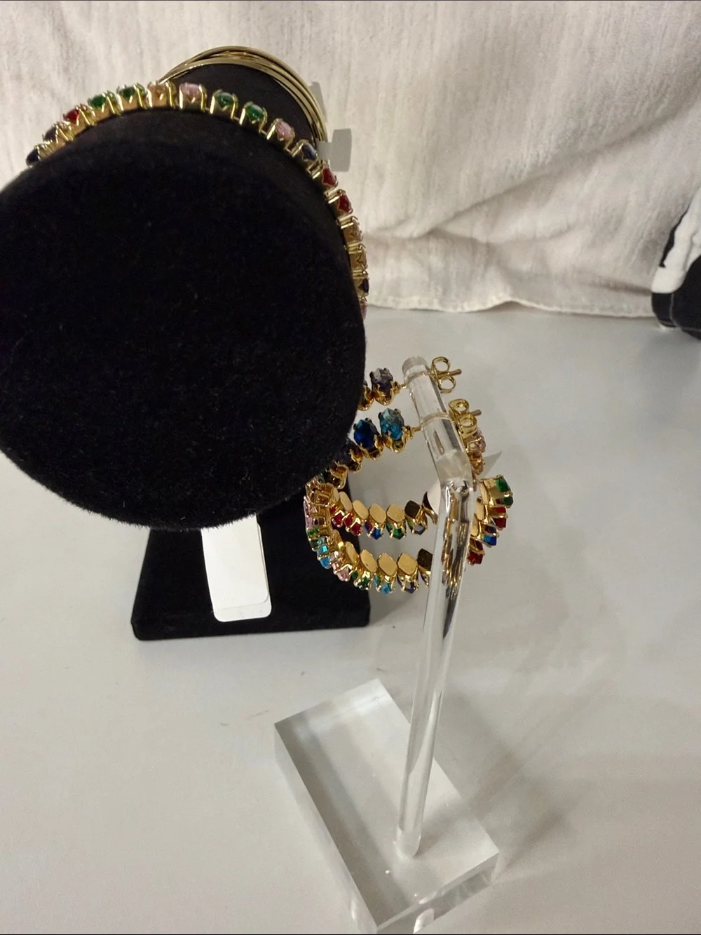 18k Triple Gold Plated Multicolor Crystal Hoop Earrings and Bracelet Set